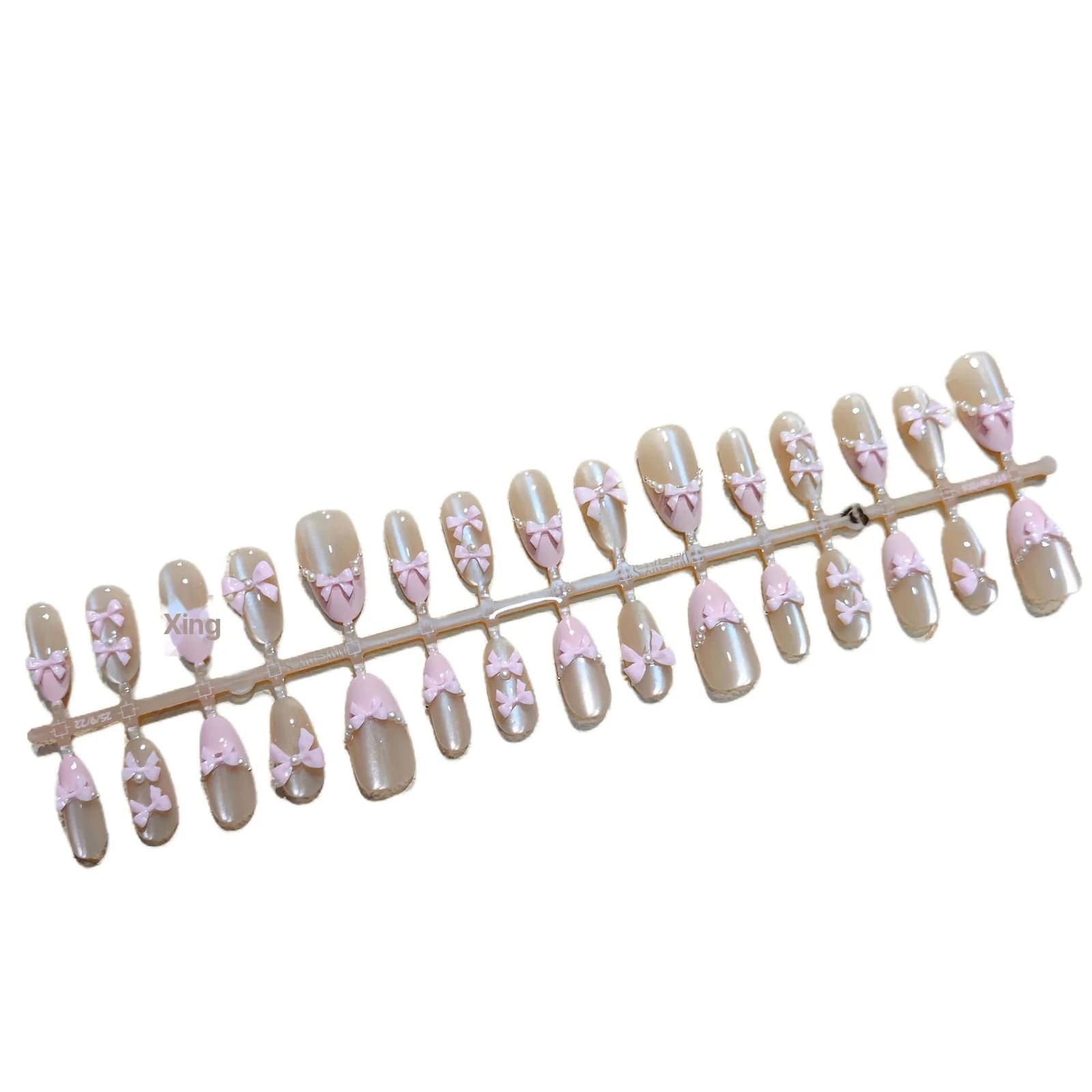 Pink Butterfly Press On Nails Cat Eye Glitter Bow Design