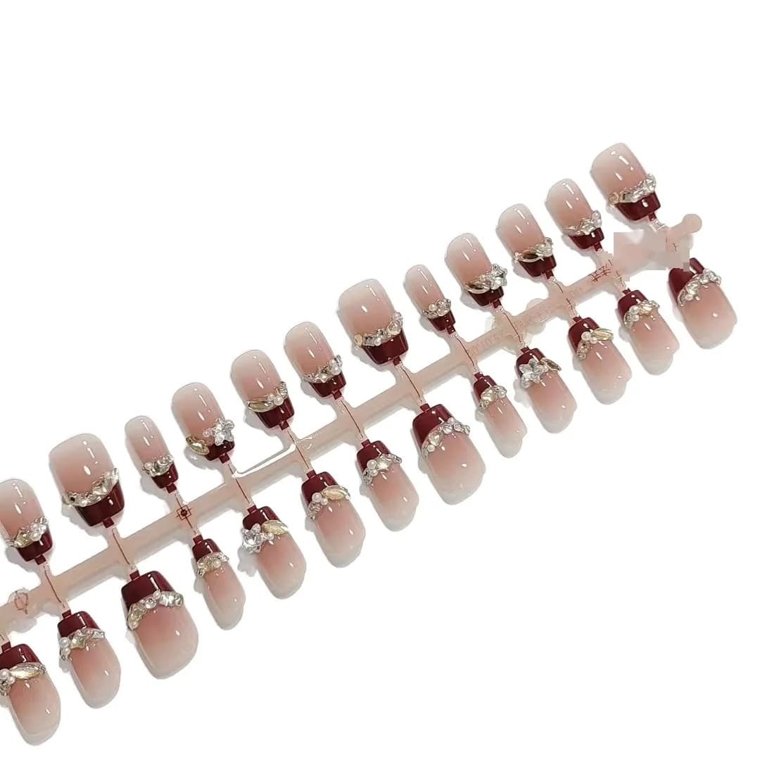 Press-On Nails Short Square French Tip with Star Rhinestones