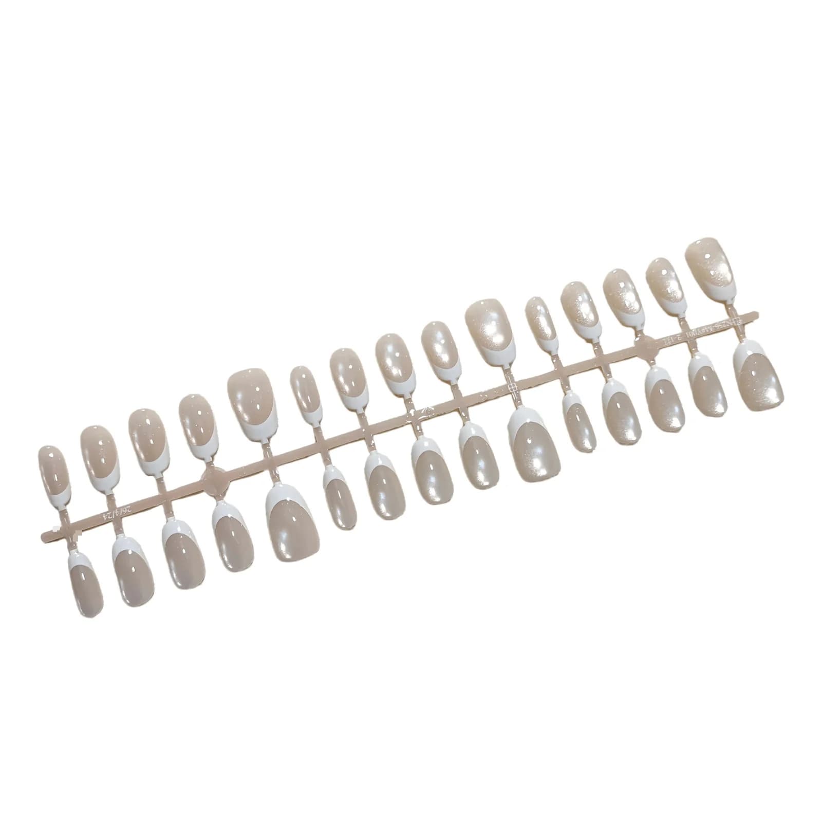 French White Cat Eye Press-On Nails Short Oval 30 Pcs
