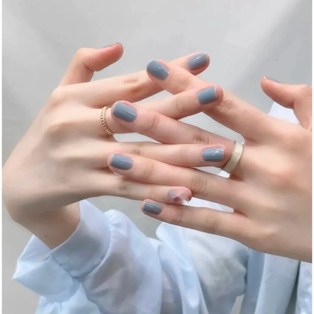 Short Translucent Blue Press On Nails Solid Color False Nail Tips