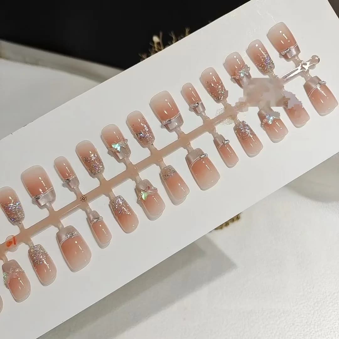 Butterfly French Tip Press On Nails Short Square 30 Pcs