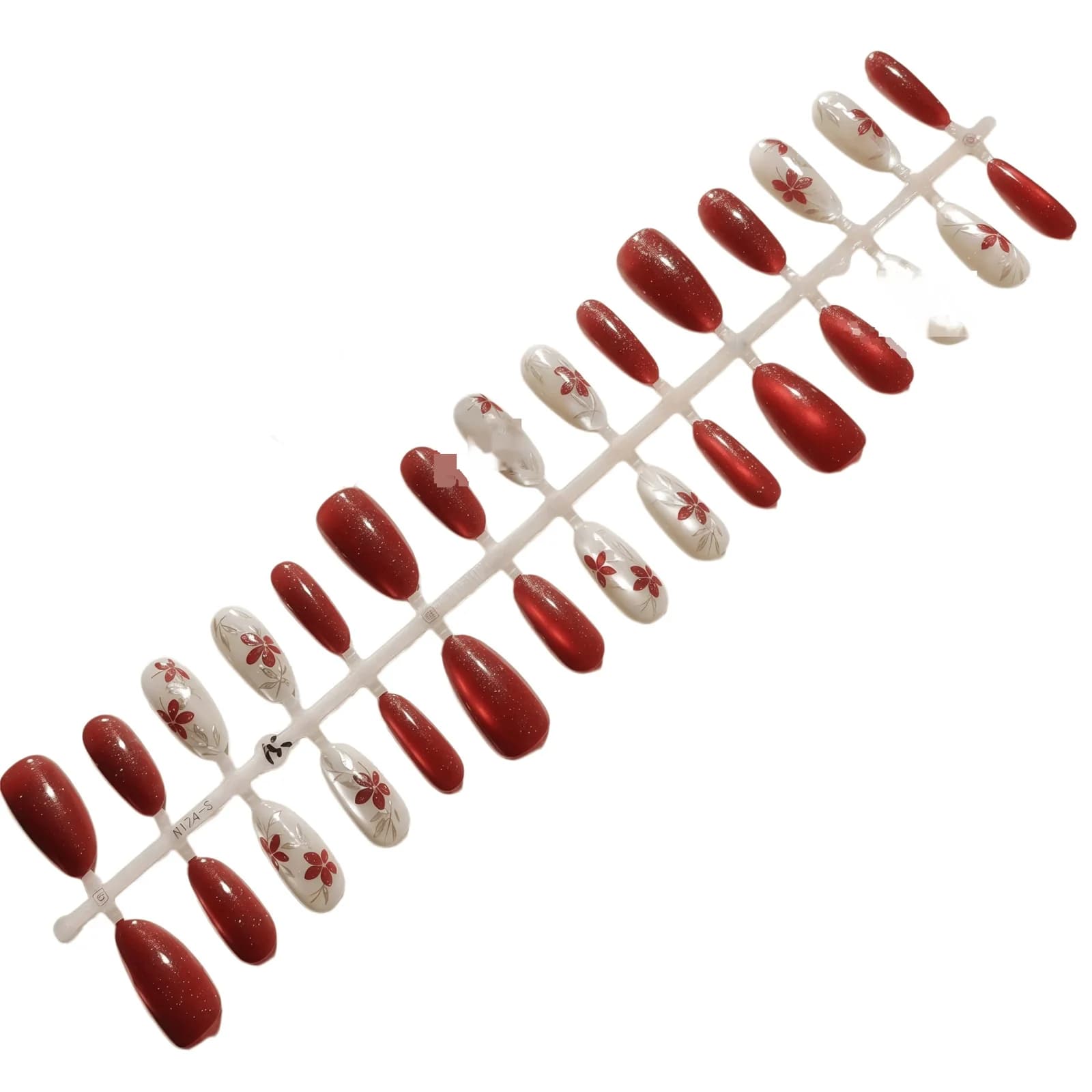 Cat Eye Press On Nails Medium Oval Red Plum Gradient Glitter