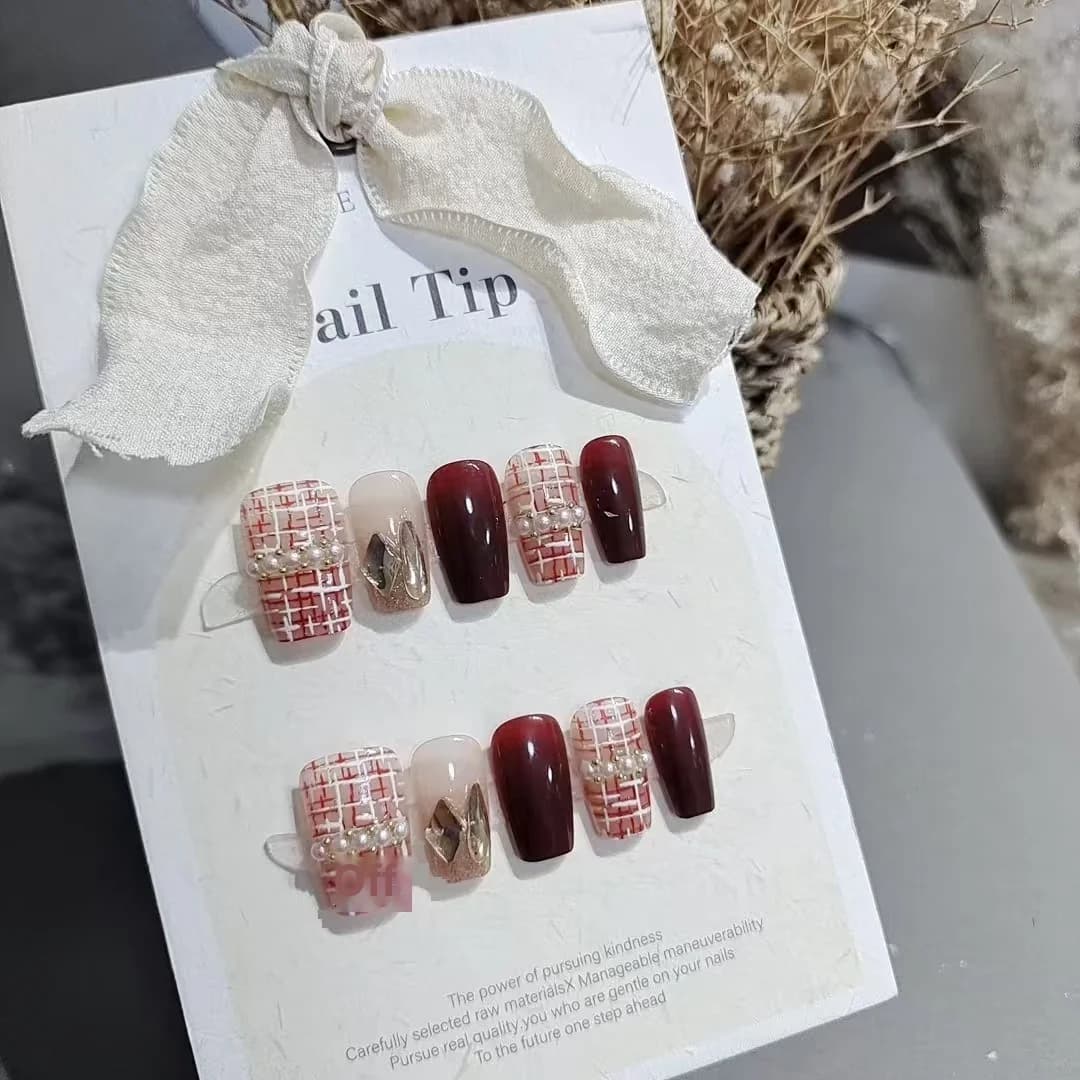 Tweed Textured Press-On Nails Cat Eye Glitter Short Square