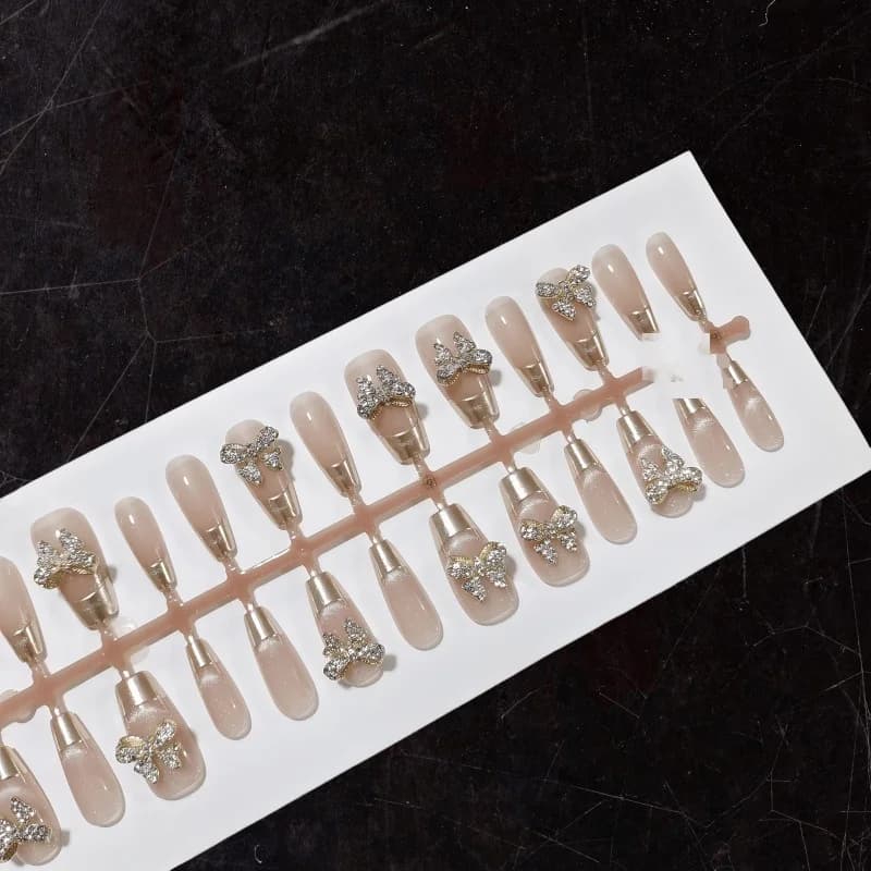 Butterfly Cat Eye Press On Nails with Mirror Chrome Finish