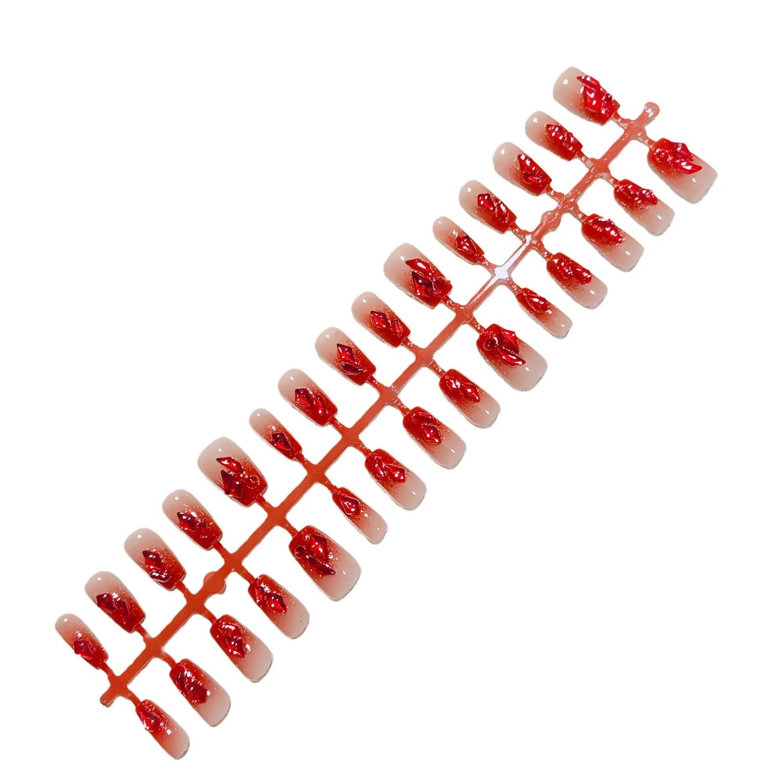 Red Gradient Glitter Press-On Nails Short Coffin Shape