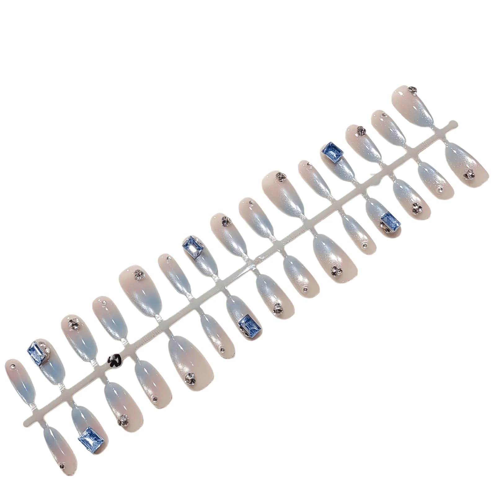 Ice Blue Cat Eye Press-On Nails with Glitter Gradient Medium Oval