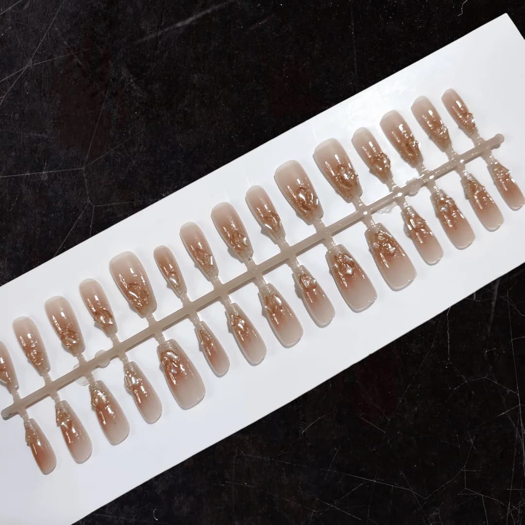 Champagne Night Press-On Nails Short Medium Coffin Glitter