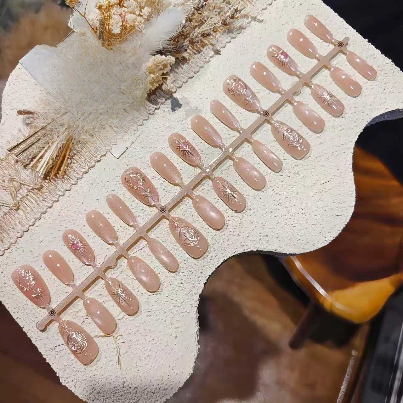 Cat Eye Press-On Nails Medium Oval Glitter Gradient Manicure Set